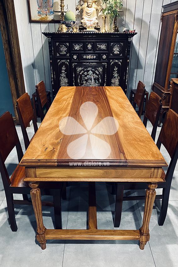 Bộ bàn ăn DTBAA01 - Chiếc bàn với thiết kế rất ngẫu hứng trong việc phối hợp các chất liệu gỗ có màu sắc tương phản nhằm tạo ra...