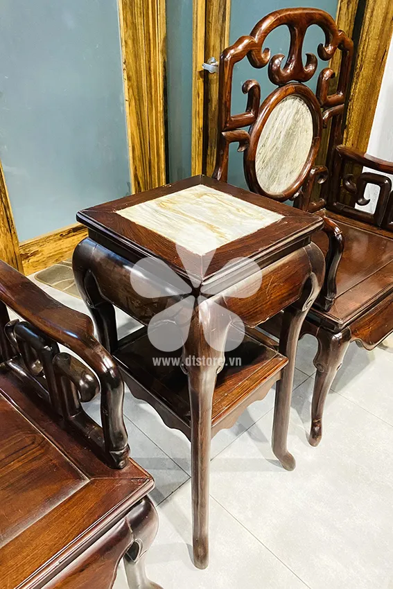 Trac hook chair set DTSAL04. Material: Trac wood combined with ancient Marble.