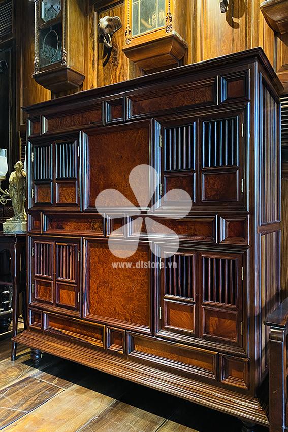 Tủ trang trí DTTTT03 - Chiếc tủ trưng bày gỗ Cẩm Lai kết hợp điểm nhấn gỗ Nu theo phong cách hoài niệm Huế xưa nhằm tôn lên vẻ đẹp chi...
