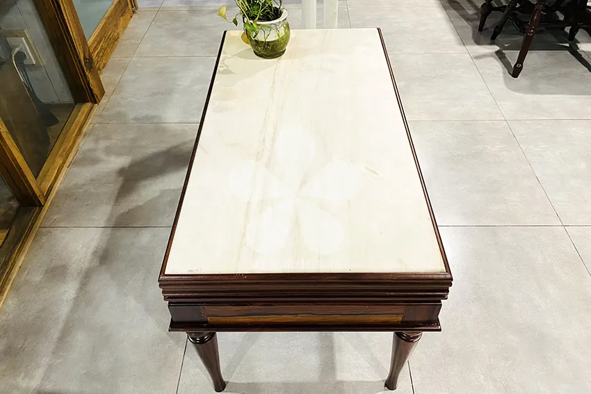 Vintage coffee table DTCFX02. Dimensions: 98cm x 52cm, height 55cm. Material: Rosewood wood & ancient French marble.