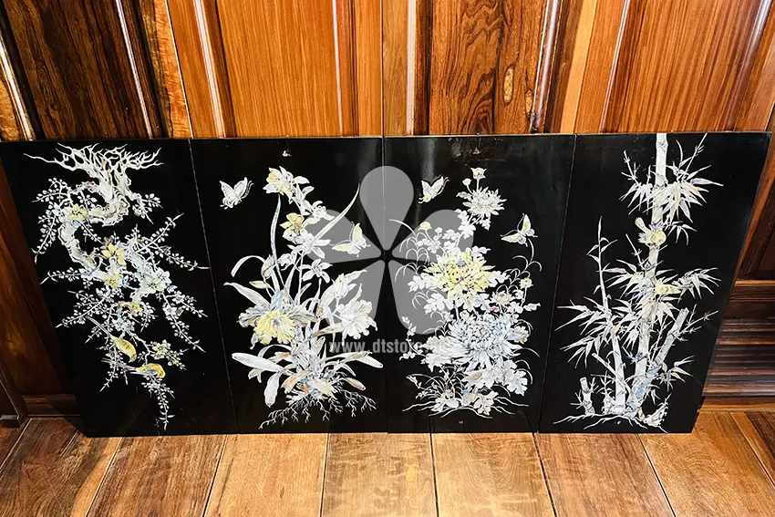 Vintage paintings set DTTRA01. Dimensions: 40.5 cm x 80.5 cm. Material: mother of pearl painting on black background.