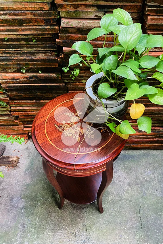 Vintage wooden platform DTDGX07. Dimensions: round face 30cm, height 60cm. Material: Rosewood & Long Jam wood.