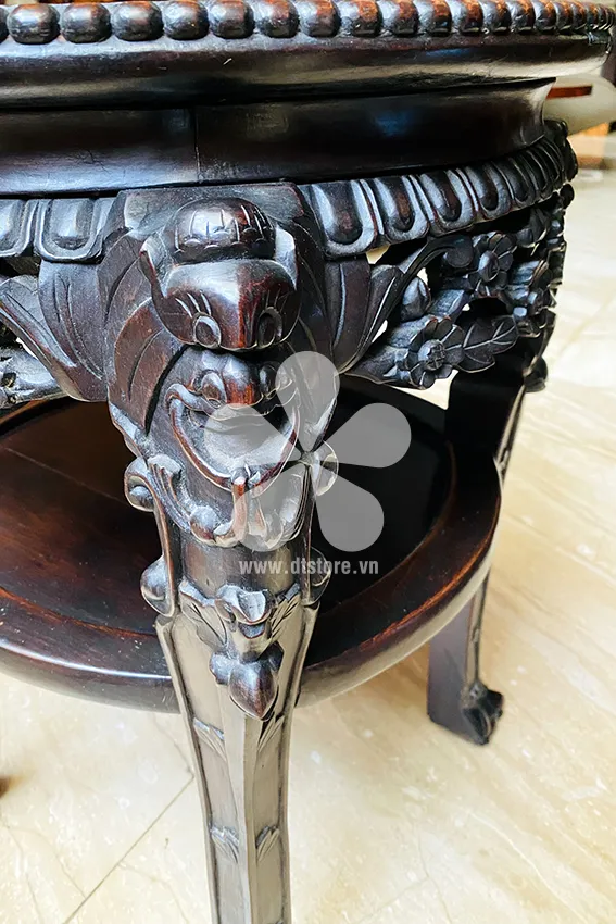 Vintage wooden pedestal DTDGX03 - Description The rosewood pedestal combined with the ancient stone surface of the same period is a precious work of art that has been preserved over... - Image 4